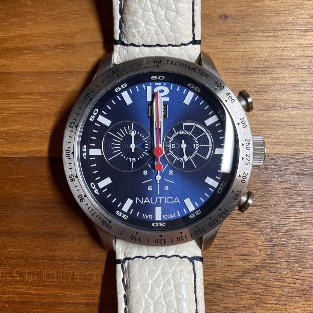 Nautica Chronograph Blue Dial A19567g White Band